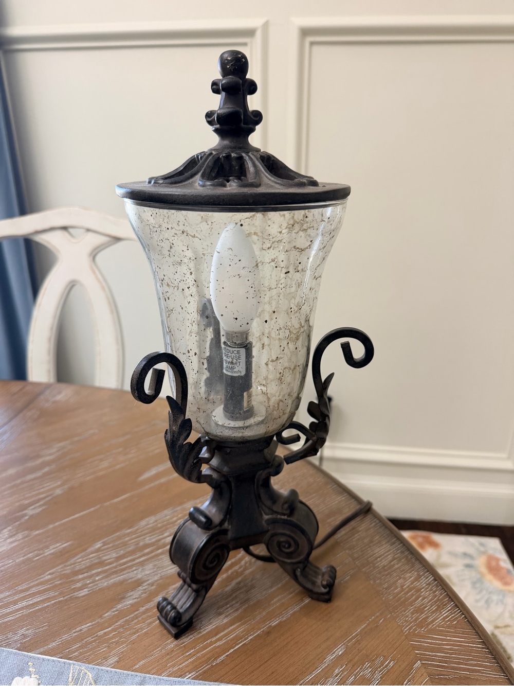 Vintage-Style Black Table Lamp with Mercury Glass Shade